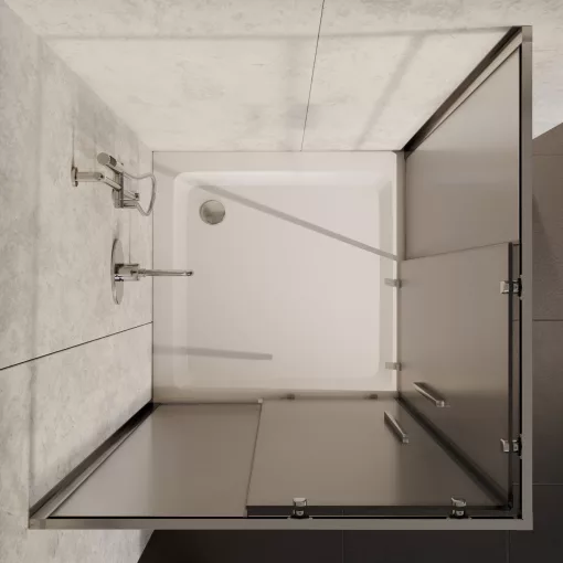 HD Nova+ 80x80 szögletes két tolóajtós matt zuhanykabin fehér magas zuhanytálcával és króm szifonnal, krómozott elemekkel, 190 cm magas