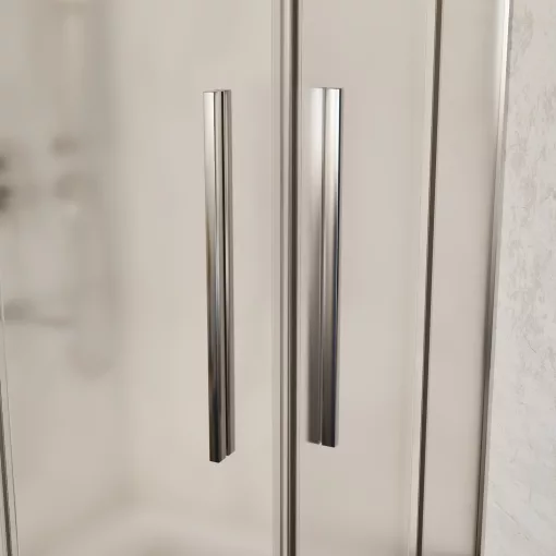 HD Nova+ 80x80 szögletes két tolóajtós matt zuhanykabin fehér magas zuhanytálcával és króm szifonnal, krómozott elemekkel, 190 cm magas