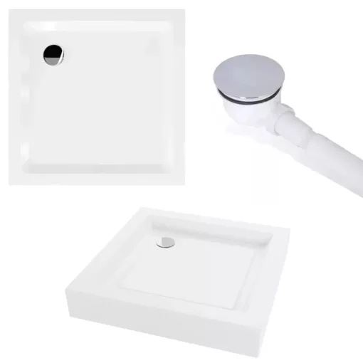 HD Nova+ 80x80 szögletes két tolóajtós matt zuhanykabin fehér magas zuhanytálcával és króm szifonnal, krómozott elemekkel, 190 cm magas