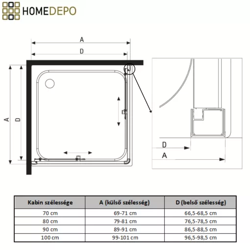 HD Nova+ 80x80 szögletes két tolóajtós matt zuhanykabin fehér magas zuhanytálcával és króm szifonnal, krómozott elemekkel, 190 cm magas