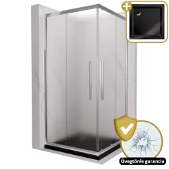   HD Nova+ 80x80 szögletes két tolóajtós matt zuhanykabin fekete slim zuhanytálcával és króm szifonnal, krómozott elemekkel, 190 cm magas