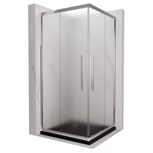 HD Nova+ 80x80 szögletes két tolóajtós matt zuhanykabin fekete slim zuhanytálcával és króm szifonnal, krómozott elemekkel, 190 cm magas