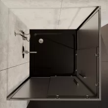 HD Nova+ 80x80 szögletes két tolóajtós matt zuhanykabin fekete slim zuhanytálcával és króm szifonnal, krómozott elemekkel, 190 cm magas