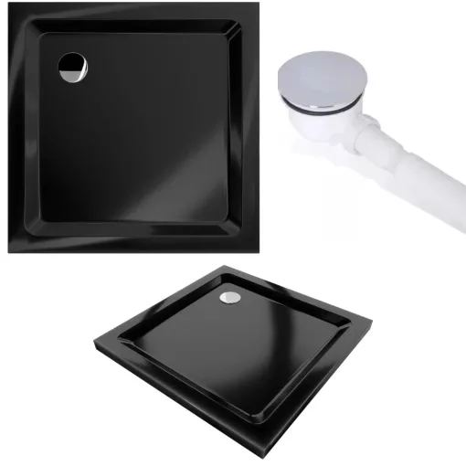 HD Nova+ 80x80 szögletes két tolóajtós matt zuhanykabin fekete slim zuhanytálcával és króm szifonnal, krómozott elemekkel, 190 cm magas