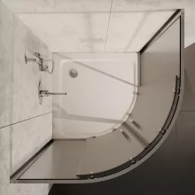 HD Nova 90x90 íves két tolóajtós matt zuhanykabin fehér slim zuhanytálcával és króm szifonnal, krómozott elemekkel, 190 cm magas