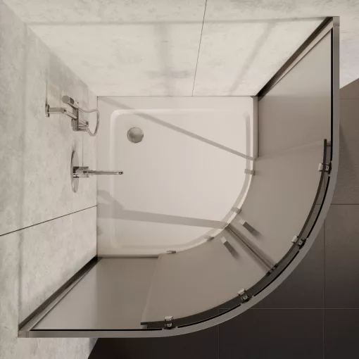 HD Nova 90x90 íves két tolóajtós matt zuhanykabin fehér slim zuhanytálcával és króm szifonnal, krómozott elemekkel, 190 cm magas