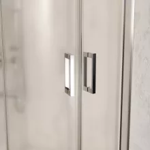 HD Nova 90x90 íves két tolóajtós matt zuhanykabin fehér slim zuhanytálcával és króm szifonnal, krómozott elemekkel, 190 cm magas