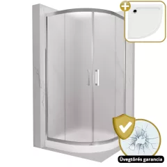   HD Nova 80x80 íves két tolóajtós matt zuhanykabin fehér magas zuhanytálcával és króm szifonnal, krómozott elemekkel, 190 cm magas