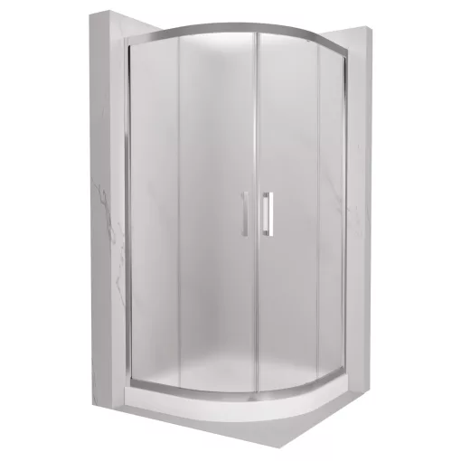 HD Nova 80x80 íves két tolóajtós matt zuhanykabin fehér magas zuhanytálcával és króm szifonnal, krómozott elemekkel, 190 cm magas