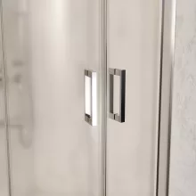 HD Nova 80x80 íves két tolóajtós matt zuhanykabin fehér magas zuhanytálcával és króm szifonnal, krómozott elemekkel, 190 cm magas