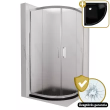 HD Nova 80x80 íves két tolóajtós matt zuhanykabin fekete slim zuhanytálcával és króm szifonnal, krómozott elemekkel, 190 cm magas