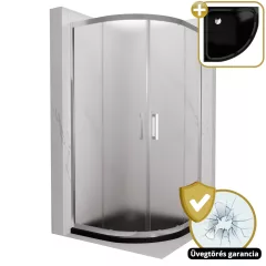   HD Nova 80x80 íves két tolóajtós matt zuhanykabin fekete slim zuhanytálcával és króm szifonnal, krómozott elemekkel, 190 cm magas