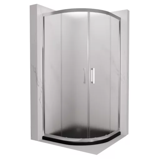 HD Nova 80x80 íves két tolóajtós matt zuhanykabin fekete slim zuhanytálcával és króm szifonnal, krómozott elemekkel, 190 cm magas