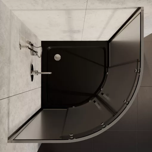 HD Nova 80x80 íves két tolóajtós matt zuhanykabin fekete slim zuhanytálcával és króm szifonnal, krómozott elemekkel, 190 cm magas