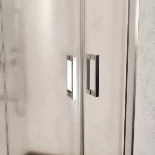 HD Nova 80x80 íves két tolóajtós matt zuhanykabin fekete slim zuhanytálcával és króm szifonnal, krómozott elemekkel, 190 cm magas