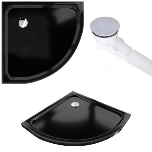 HD Nova 80x80 íves két tolóajtós matt zuhanykabin fekete slim zuhanytálcával és króm szifonnal, krómozott elemekkel, 190 cm magas