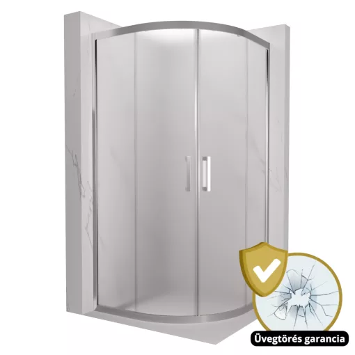 HD Nova 90x90 íves két tolóajtós matt zuhanykabin 6 mm vastag vízlepergető biztonsági üveggel, krómozott elemekkel, 190 cm magas