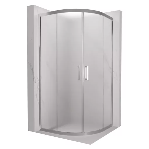 HD Nova 90x90 íves két tolóajtós matt zuhanykabin 6 mm vastag vízlepergető biztonsági üveggel, krómozott elemekkel, 190 cm magas