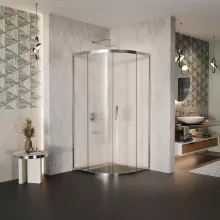 HD Nova 90x90 íves két tolóajtós matt zuhanykabin 6 mm vastag vízlepergető biztonsági üveggel, krómozott elemekkel, 190 cm magas