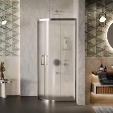 HD Nova 90x90 íves két tolóajtós matt zuhanykabin 6 mm vastag vízlepergető biztonsági üveggel, krómozott elemekkel, 190 cm magas