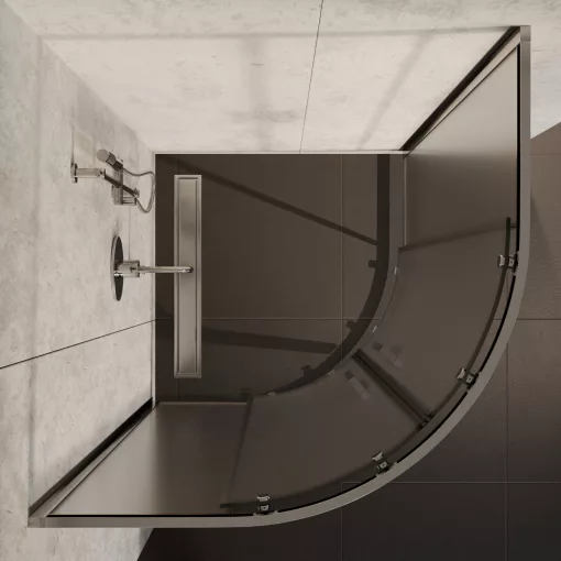 HD Nova 90x90 íves két tolóajtós matt zuhanykabin 6 mm vastag vízlepergető biztonsági üveggel, krómozott elemekkel, 190 cm magas