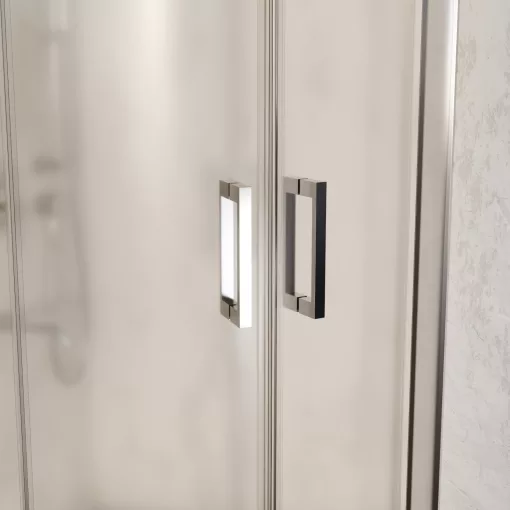 HD Nova 90x90 íves két tolóajtós matt zuhanykabin 6 mm vastag vízlepergető biztonsági üveggel, krómozott elemekkel, 190 cm magas