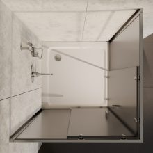 HD Nova 100x100 szögletes két tolóajtós matt zuhanykabin fehér slim zuhanytálcával és króm szifonnal, krómozott elemekkel, 190 cm magas