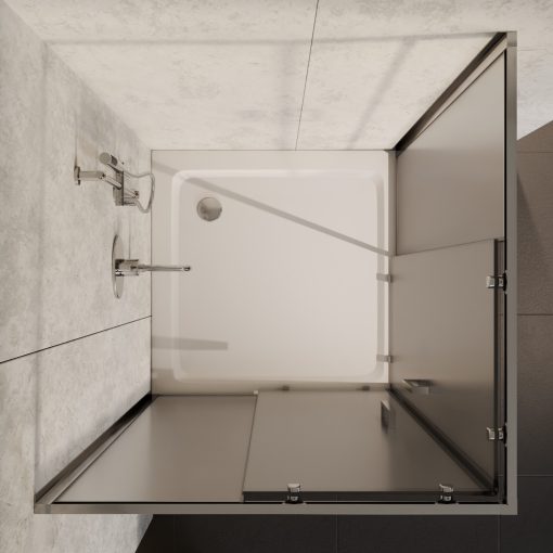 HD Nova 100x100 szögletes két tolóajtós matt zuhanykabin fehér slim zuhanytálcával és króm szifonnal, krómozott elemekkel, 190 cm magas