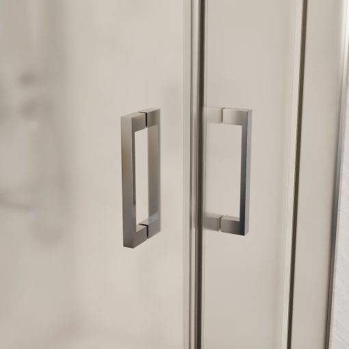 HD Nova 100x100 szögletes két tolóajtós matt zuhanykabin fehér slim zuhanytálcával és króm szifonnal, krómozott elemekkel, 190 cm magas