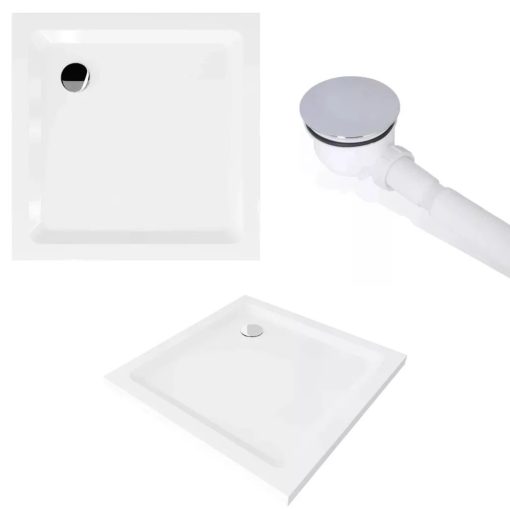 HD Nova 100x100 szögletes két tolóajtós matt zuhanykabin fehér slim zuhanytálcával és króm szifonnal, krómozott elemekkel, 190 cm magas