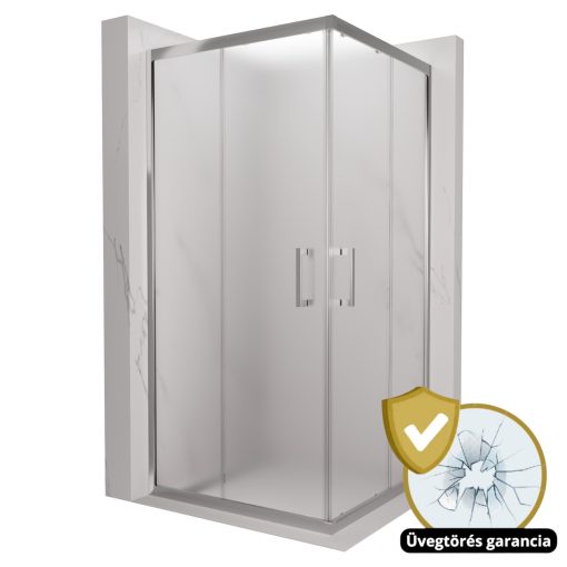 HD Nova 100x100 szögletes két tolóajtós matt zuhanykabin 6 mm vastag vízlepergető biztonsági üveggel, krómozott elemekkel, 190 cm magas