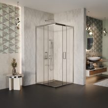 HD Nova 100x100 szögletes két tolóajtós matt zuhanykabin 6 mm vastag vízlepergető biztonsági üveggel, krómozott elemekkel, 190 cm magas