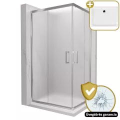   HD Nova aszimmetrikus szögletes két tolóajtós matt zuhanykabin fehér slim zuhanytálcával és króm szifonnal, krómozott elemekkel, 190 cm magas