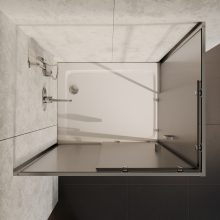 HD Nova aszimmetrikus szögletes két tolóajtós matt zuhanykabin fehér slim zuhanytálcával és króm szifonnal, krómozott elemekkel, 190 cm magas