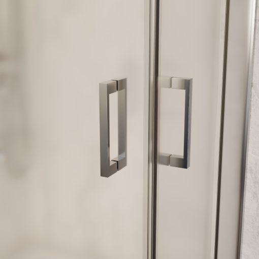 HD Nova aszimmetrikus szögletes két tolóajtós matt zuhanykabin fehér slim zuhanytálcával és króm szifonnal, krómozott elemekkel, 190 cm magas