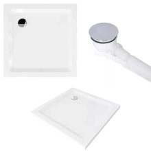 HD Nova aszimmetrikus szögletes két tolóajtós matt zuhanykabin fehér slim zuhanytálcával és króm szifonnal, krómozott elemekkel, 190 cm magas