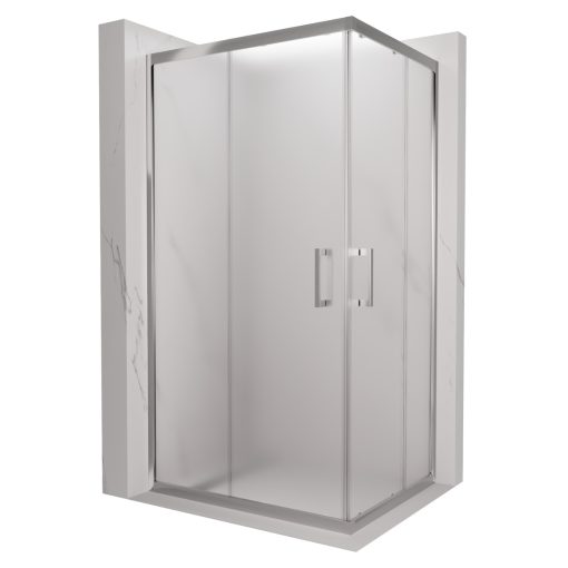 HD Nova aszimmetrikus szögletes két tolóajtós matt zuhanykabin 6 mm vastag vízlepergető biztonsági üveggel, krómozott elemekkel, 190 cm magas