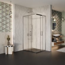 HD Nova aszimmetrikus szögletes két tolóajtós matt zuhanykabin 6 mm vastag vízlepergető biztonsági üveggel, krómozott elemekkel, 190 cm magas