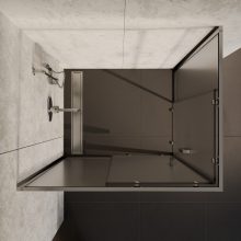 HD Nova aszimmetrikus szögletes két tolóajtós matt zuhanykabin 6 mm vastag vízlepergető biztonsági üveggel, krómozott elemekkel, 190 cm magas