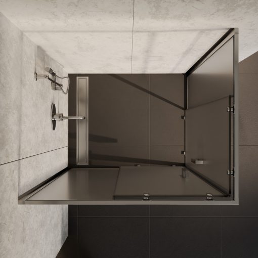 HD Nova aszimmetrikus szögletes két tolóajtós matt zuhanykabin 6 mm vastag vízlepergető biztonsági üveggel, krómozott elemekkel, 190 cm magas