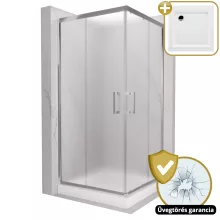 HD Nova 80x80 szögletes két tolóajtós matt zuhanykabin fehér magas zuhanytálcával és króm szifonnal, krómozott elemekkel, 190 cm magas