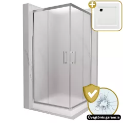   HD Nova 80x80 szögletes két tolóajtós matt zuhanykabin fehér magas zuhanytálcával és króm szifonnal, krómozott elemekkel, 190 cm magas