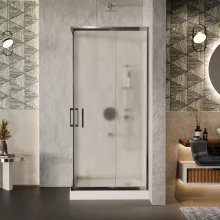 HD Nova 80x80 szögletes két tolóajtós matt zuhanykabin fehér magas zuhanytálcával és króm szifonnal, krómozott elemekkel, 190 cm magas