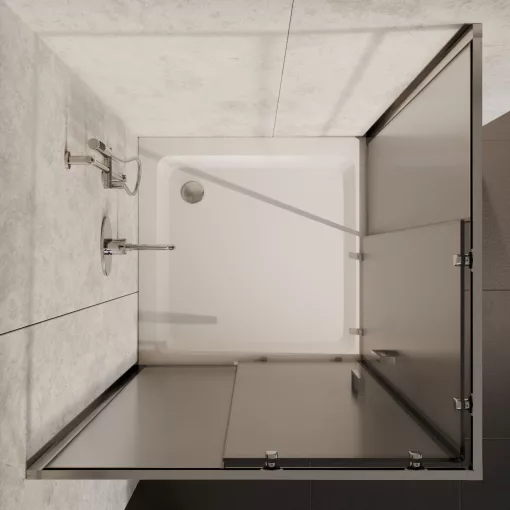 HD Nova 80x80 szögletes két tolóajtós matt zuhanykabin fehér magas zuhanytálcával és króm szifonnal, krómozott elemekkel, 190 cm magas