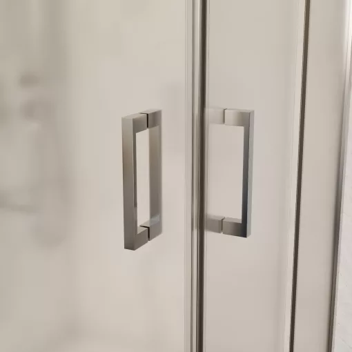 HD Nova 80x80 szögletes két tolóajtós matt zuhanykabin fehér magas zuhanytálcával és króm szifonnal, krómozott elemekkel, 190 cm magas