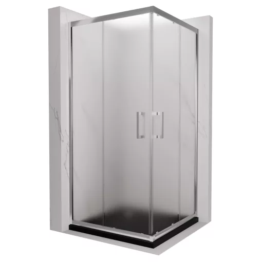 HD Nova 80x80 szögletes két tolóajtós matt zuhanykabin fekete slim zuhanytálcával és króm szifonnal, krómozott elemekkel, 190 cm magas