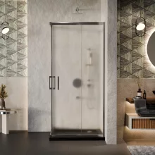 HD Nova 80x80 szögletes két tolóajtós matt zuhanykabin fekete slim zuhanytálcával és króm szifonnal, krómozott elemekkel, 190 cm magas