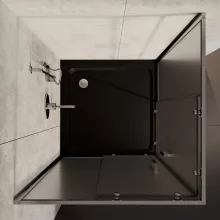 HD Nova 80x80 szögletes két tolóajtós matt zuhanykabin fekete slim zuhanytálcával és króm szifonnal, krómozott elemekkel, 190 cm magas