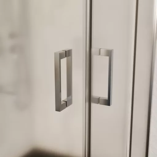 HD Nova 80x80 szögletes két tolóajtós matt zuhanykabin fekete slim zuhanytálcával és króm szifonnal, krómozott elemekkel, 190 cm magas