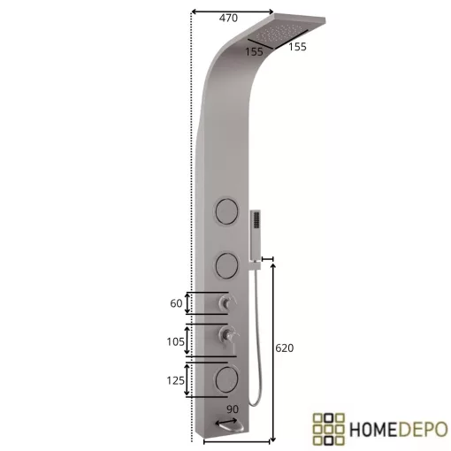 HD Orion Brushed Chrome 20x155 kerek hidromasszázs zuhanypanel, rozsdamentes acél